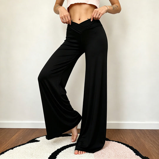 Damen nan weite Palazzo-Hose mit V-förmiger Bundnaht und elastischem Stretch-Jersey EB