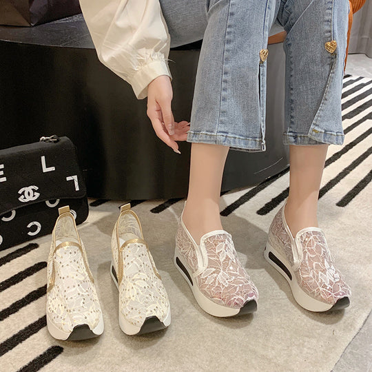 Damen Bequeme Wedge-Sneaker mit modischem Lattice-Design EB