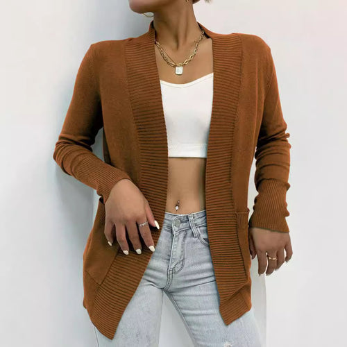 Damen gemütlicher Strickcardigan mit praktischen Taschen und offenem Schnitt EB