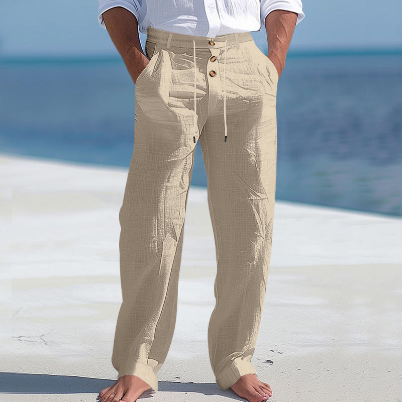 Herren lässige Hose mit hohem Bund und bequemen Taschen EB