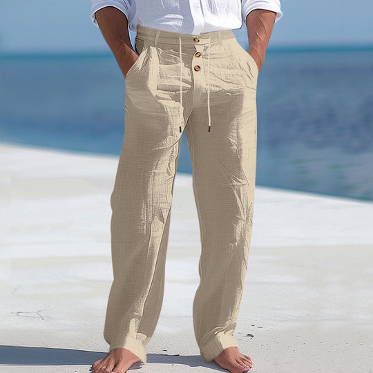 Herren lässige Hose mit hohem Bund und bequemen Taschen EB