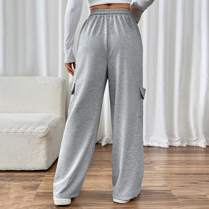 Damen Bequeme Cargo-Hose mit elastischem Bund und seitlichen Taschen EB