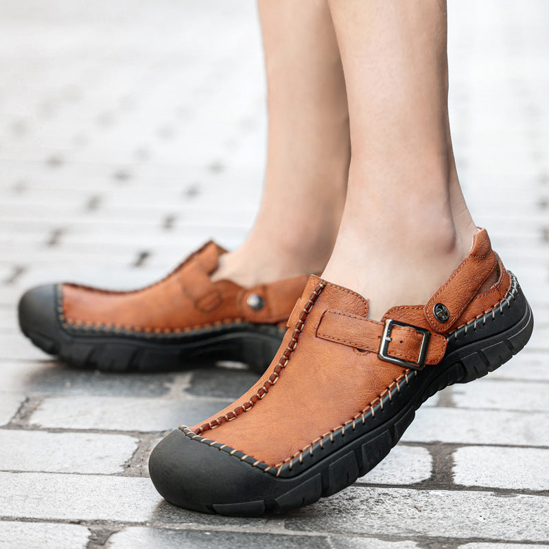 Herren Clogs aus hochwertigem Leder mit komfortablem Riemen und rutschfester Sohle EB