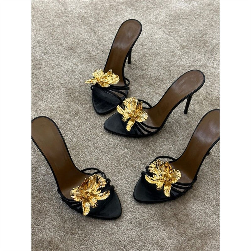 Damen High Heel Sandalen mit kunstvoller Blumenapplikation EB