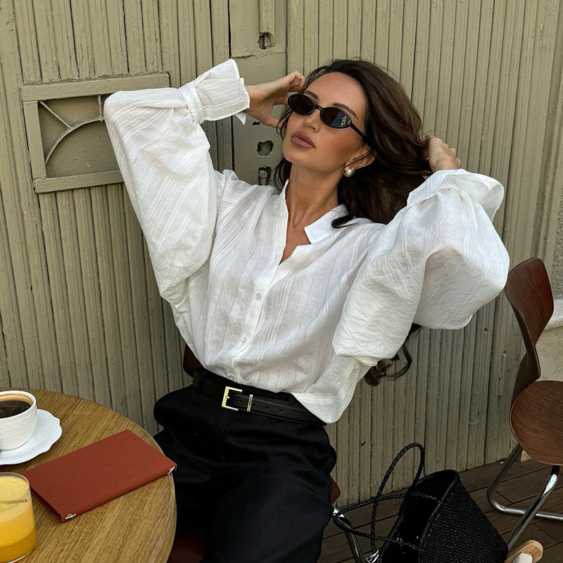 Damen elegante Bluse mit voluminösen Ärmeln EB
