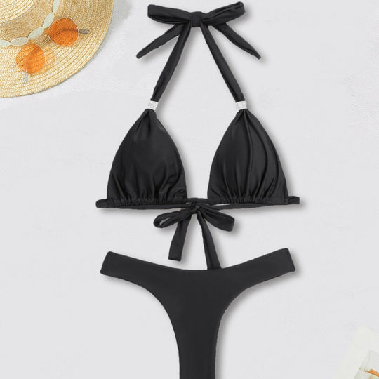 Damen Triangel-Bikini mit elegantem Metallverschluss und hohem Beinausschnitt EB