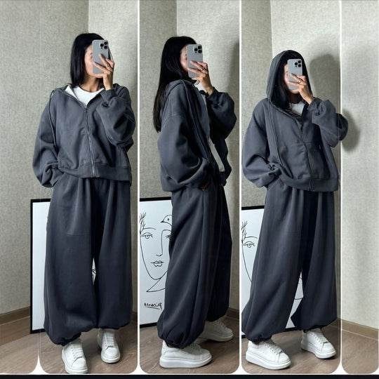 Damen nan übergroße Kapuzenjacke mit Reißverschluss und weite Jogginghose Lounge Set EB