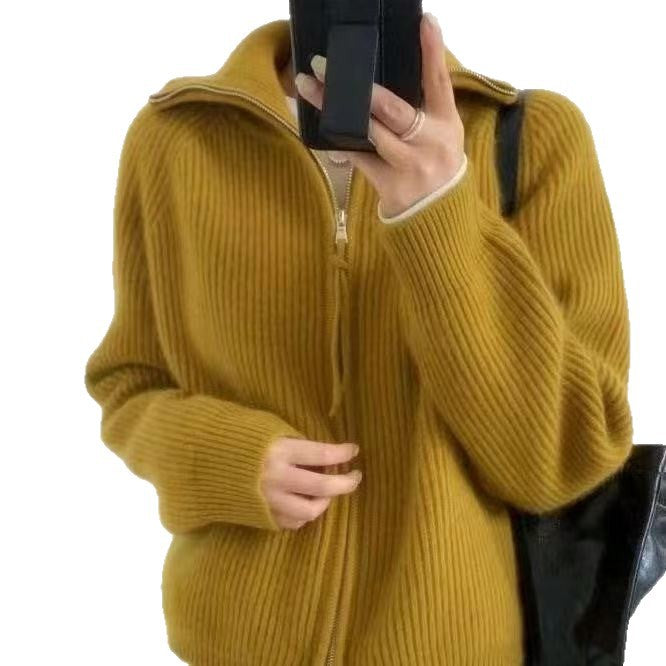 Damen Strickjacke mit hohem Kragen und durchgehendem Reißverschluss EB