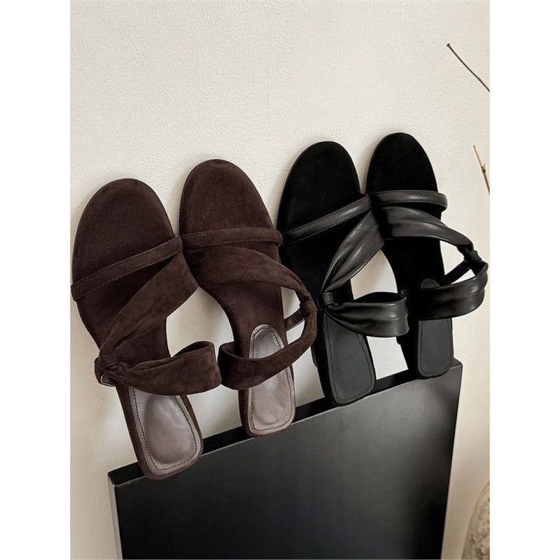 Damen elegante Sommer-Sandalen mit raffinierten Riemen und Schleifenakzent EB