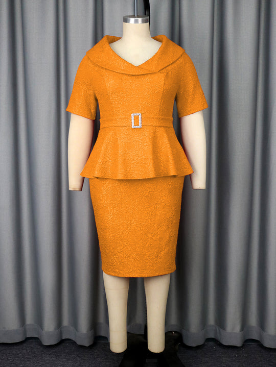 Damen Elegantes Peplum-Kleid mit schickem Kragen und glitzerndem Gürteldetail EB