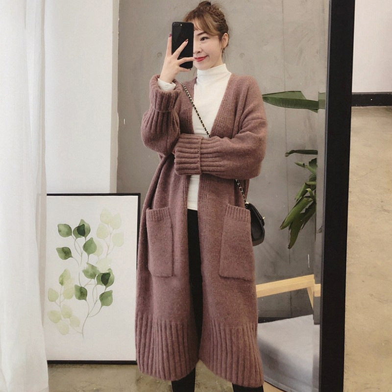 Damen Oversized Strickmantel mit praktischen Taschen und tiefem V-Ausschnitt EB