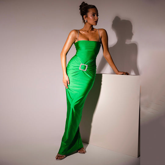 Damen Figurbetontes Abendkleid mit Schmuckgürtel EB