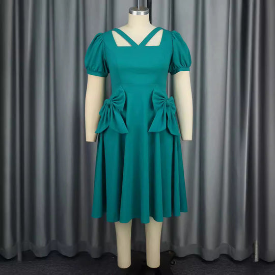 Damen Komfortables Kleid mit voluminösen Schleifen-Details EB