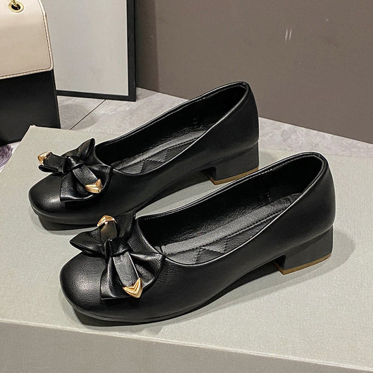 Damen Ballerinas mit dekorativem Schleifen-Design und komfortablem Blockabsatz EB
