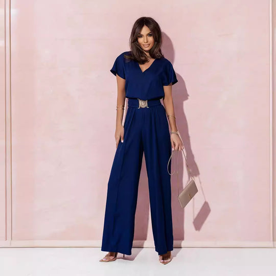 Damen Jumpsuit mit weitem Bein und trendigem Gürtel EB