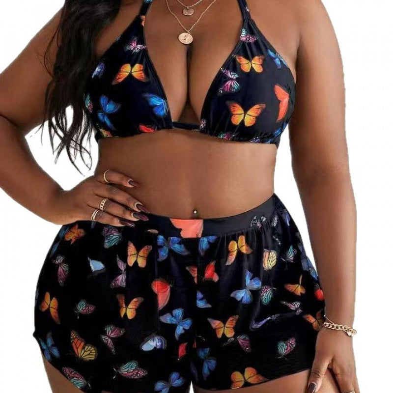 Damen Bikiniset mit modischen Shorts und buntem Schmetterlingsdesign EB