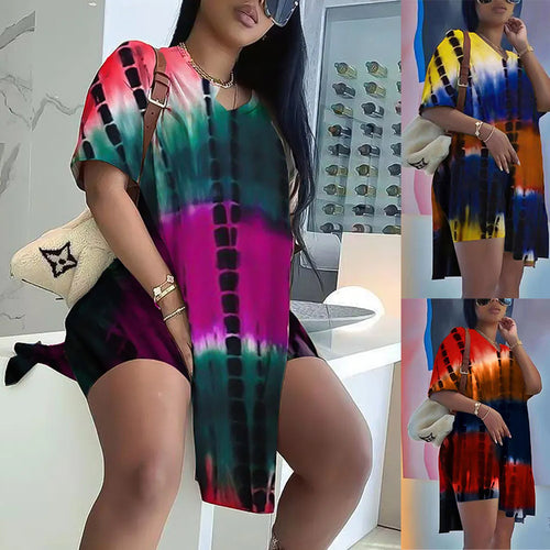 Damen lässiges Summer-Tunika Kleid mit trendy Batik-Design und weitem Schnitt EB
