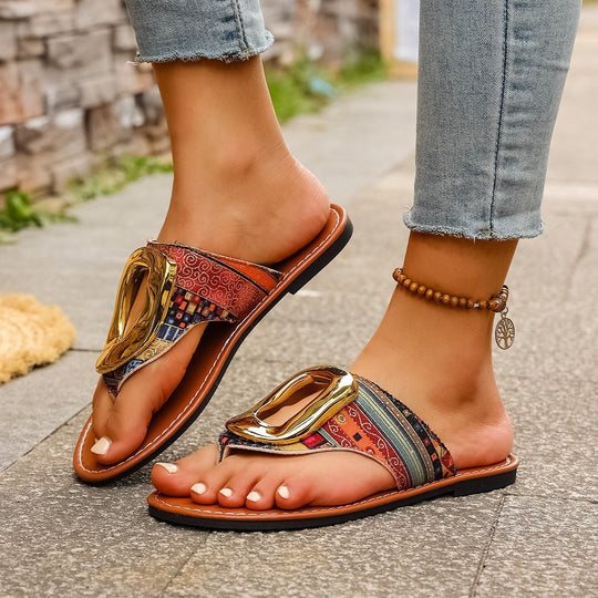 Damen Komfortable Zehentrenner Sandalen mit elegantem Schmuckdetail EB
