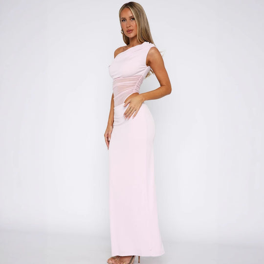 Damen Elegantes Maxikleid mit asymmetrischem Schnitt und transparenten Einsätzen EB