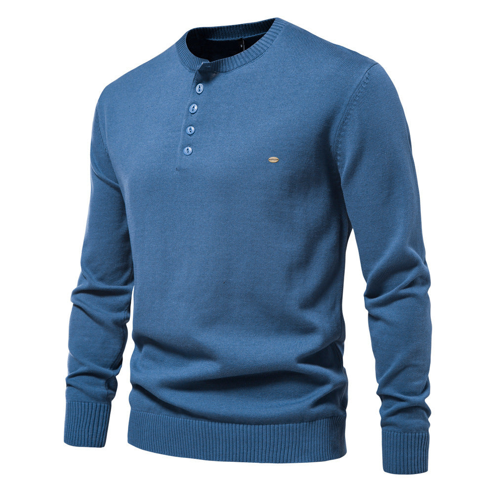 Herren Strickpullover mit modernem Henley-Ausschnitt und feiner Struktur EB