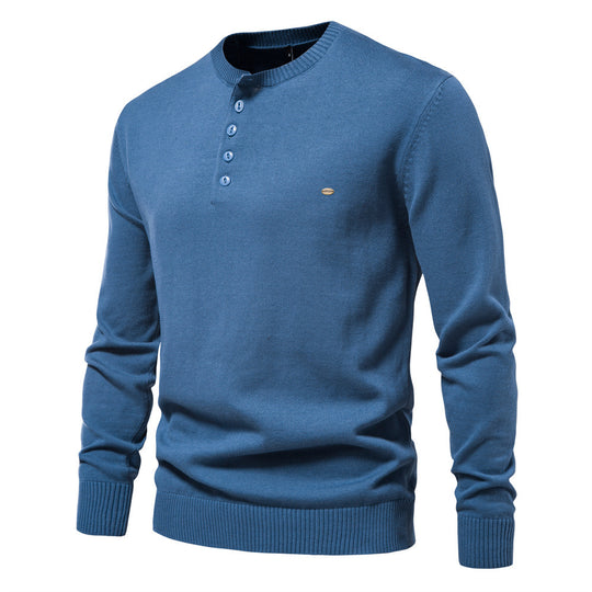 Herren Strickpullover mit modernem Henley-Ausschnitt und feiner Struktur EB