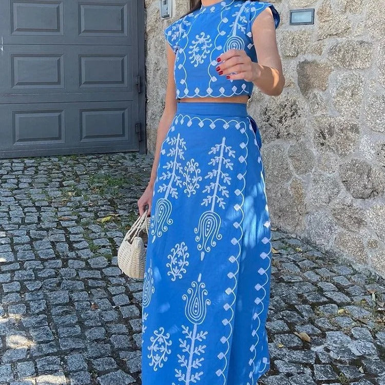 Damen Zweiteiliges Set mit floraler Stickerei und bequemer Bundlösung EB