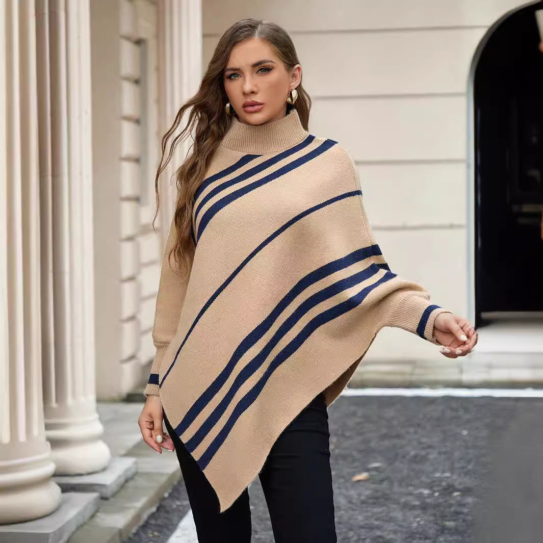 Damen Poncho mit modernen Streifen EB