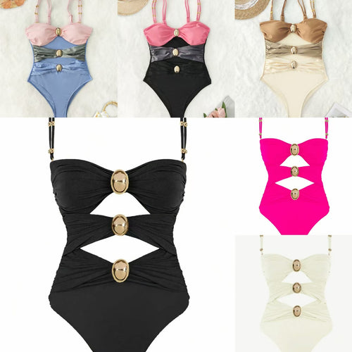 Damen Einteiler-Badeanzug mit raffinierten Cut-Outs und dekorativen Metallakzenten EB