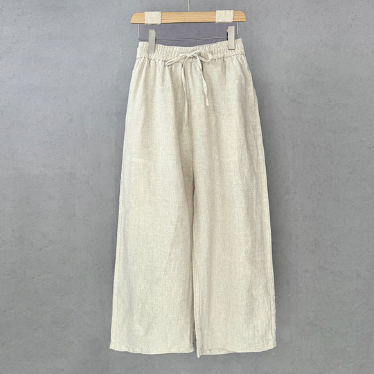 Damen lockere Leinenhose mit elastischem Bund und seitlichen Eingrifftaschen EB