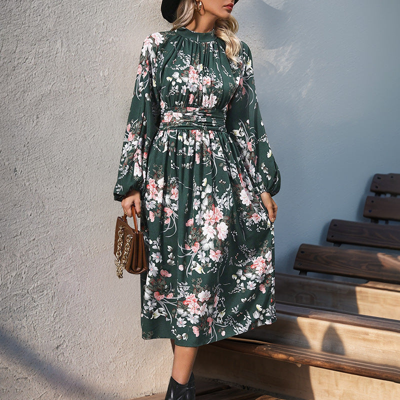 Damen Maxi-Kleid mit elegantem floralem Design und Rüschendetails EB