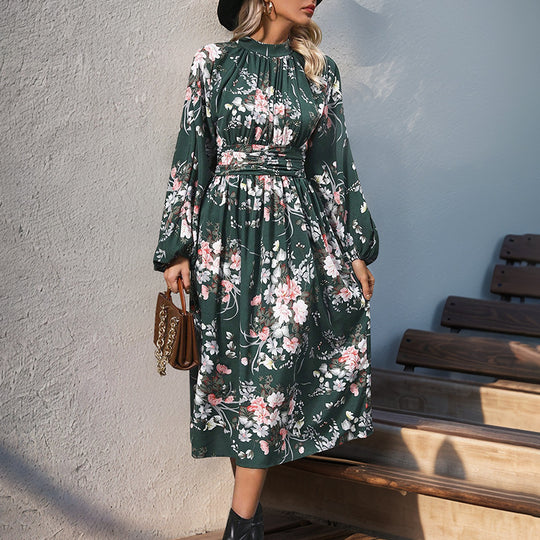 Damen Maxi-Kleid mit elegantem floralem Design und Rüschendetails EB