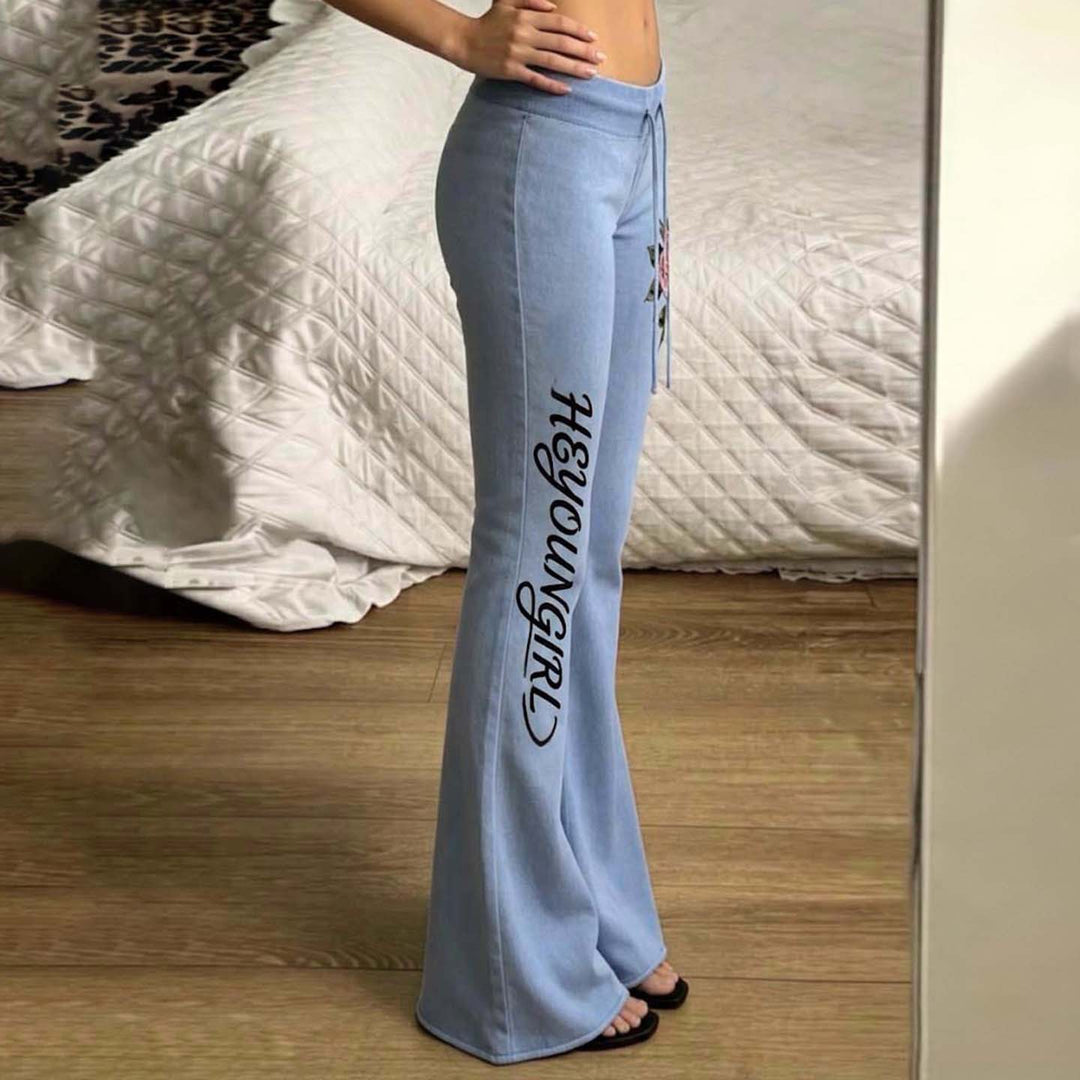 Damen nan ausgestellte Jersey-Sweathose mit Kordelzug, floralem Seitenprint und Statement-Schriftzug EB