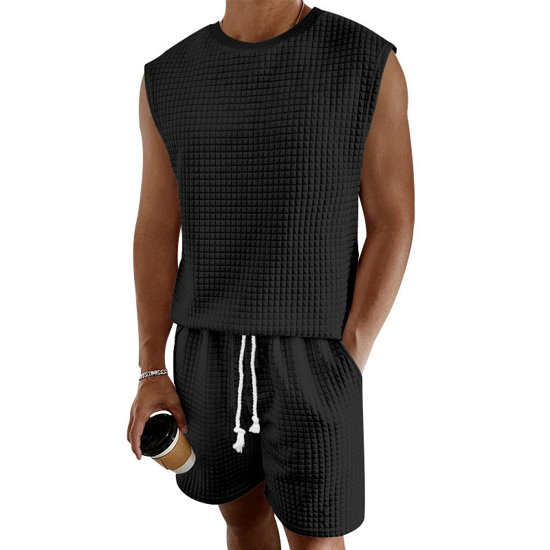 Herren Sportliches kurzärmeliges Set mit strukturiertem Design und elastischem Bund EB