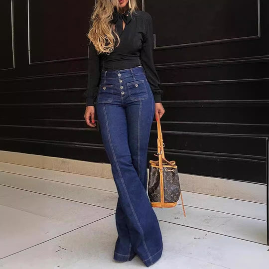 Damen Bootcut Jeans mit hohen Taillen und modischen Knopfdetails EB