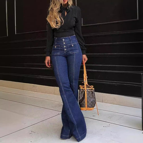 Damen Bootcut Jeans mit hohen Taillen und modischen Knopfdetails EB