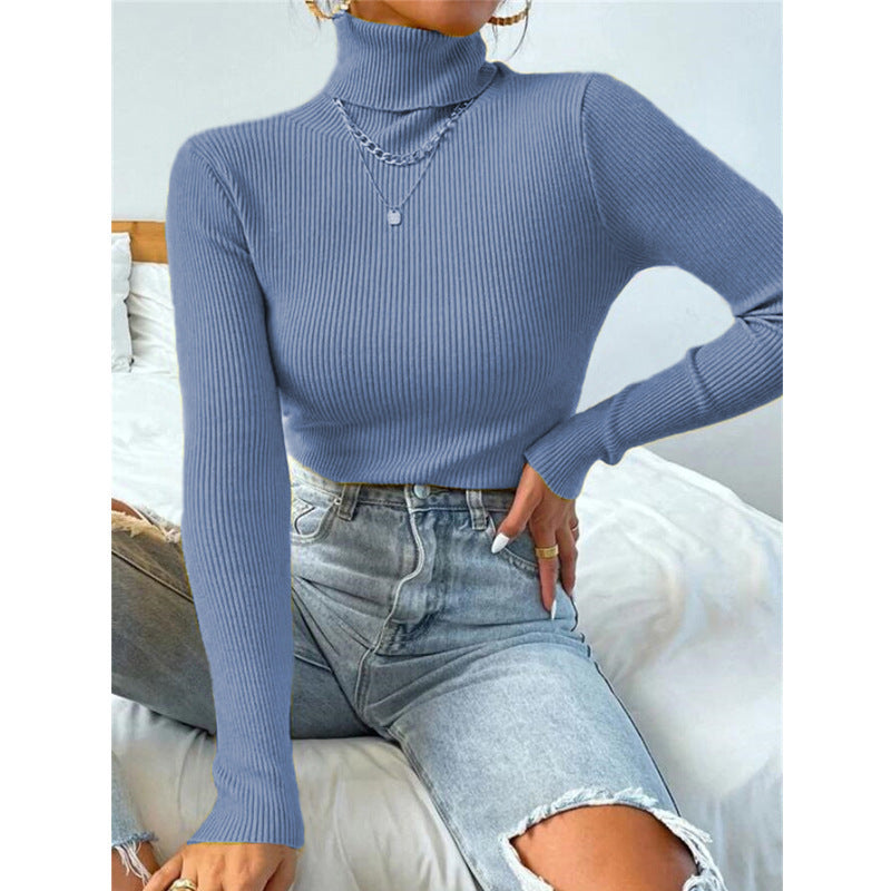 Damen Eleganter Rollkragenpullover mit feiner Rippstruktur EB