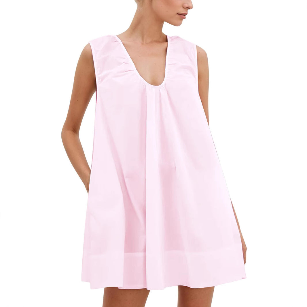 Damen Lässiges Sommerkleid mit Rüschen-Ausschnitt EB
