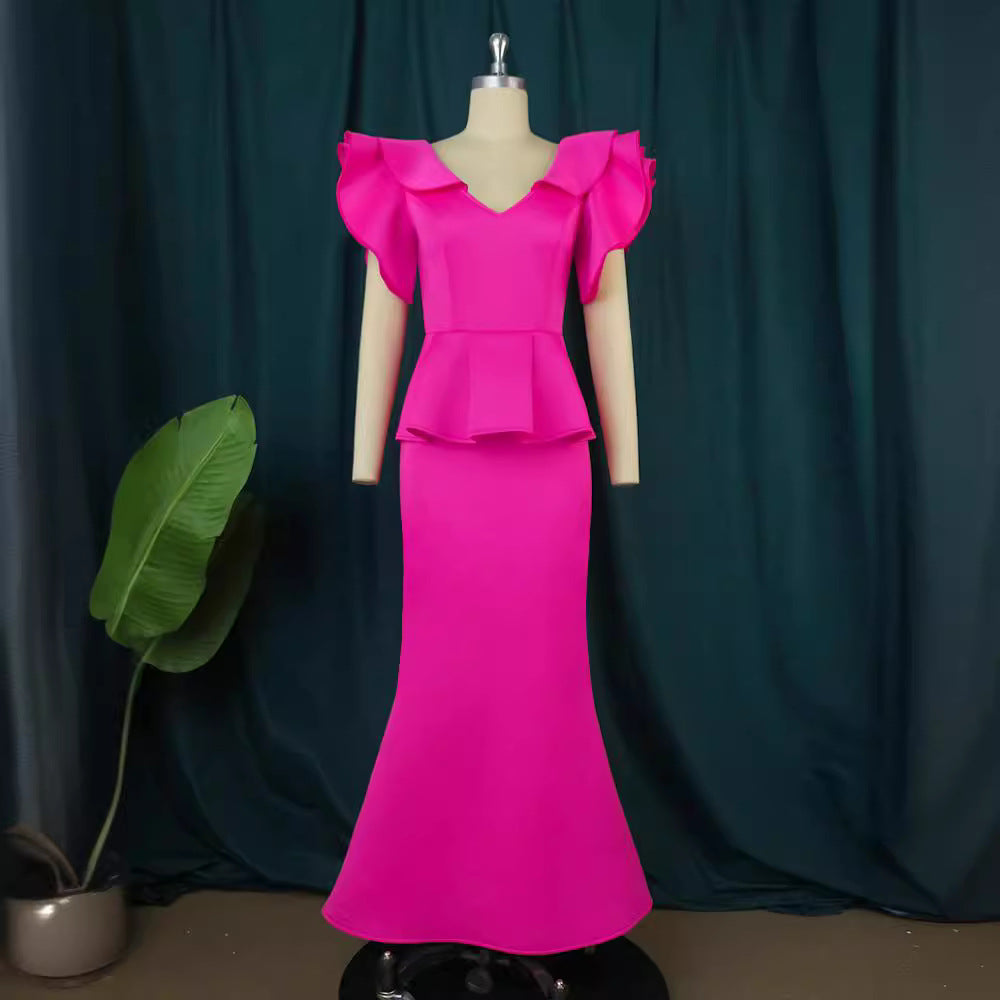 Damen elegantes Peplum-Abendkleid mit voluminösen Ärmeln EB