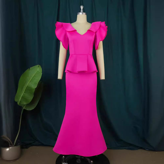 Damen elegantes Peplum-Abendkleid mit voluminösen Ärmeln EB