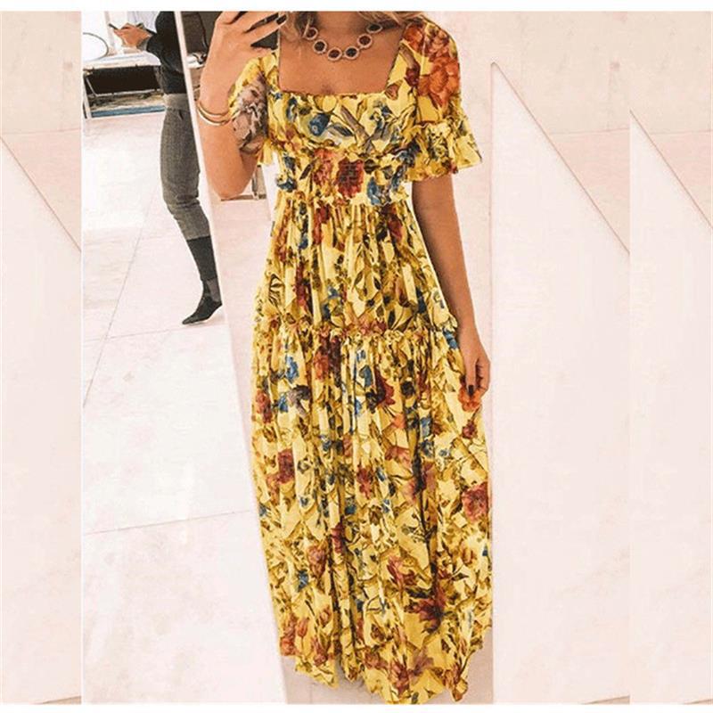 Damen Maxikleid mit floralem Muster und ausgestellten Ärmeln EB