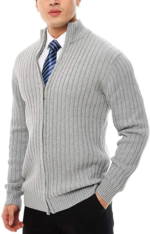 Herren Strickjacke mit modernen Zipper-Details und feinem Rippmuster EB
