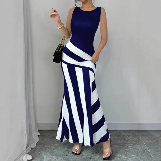 Damen Maxikleid mit stilvollem Wickel-Effekt und diagonalen Streifen EB