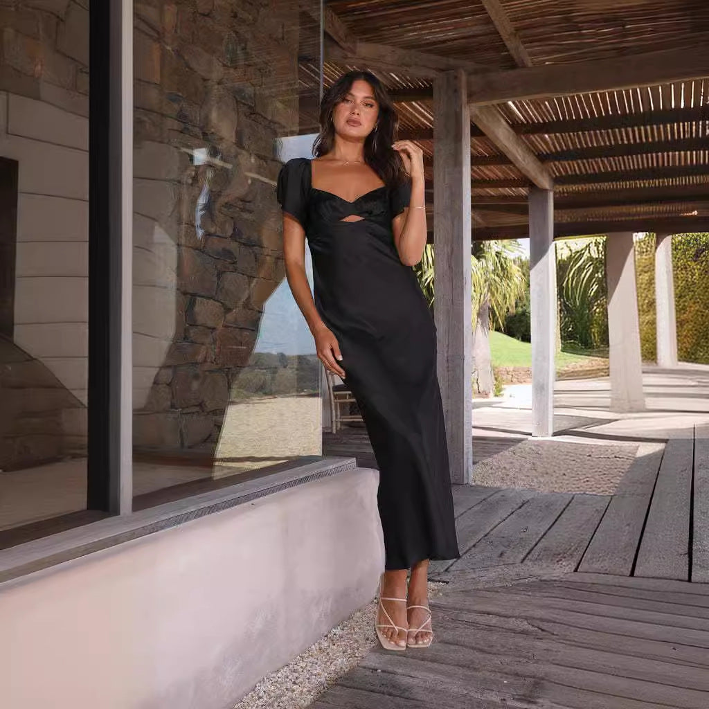Damen Maxikleid mit raffiniertem Cut-Out-Detail und voluminösen Ärmeln EB