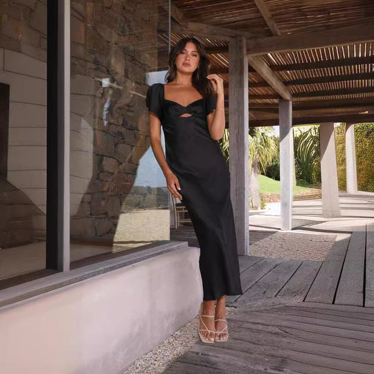 Damen Maxikleid mit raffiniertem Cut-Out-Detail und voluminösen Ärmeln EB