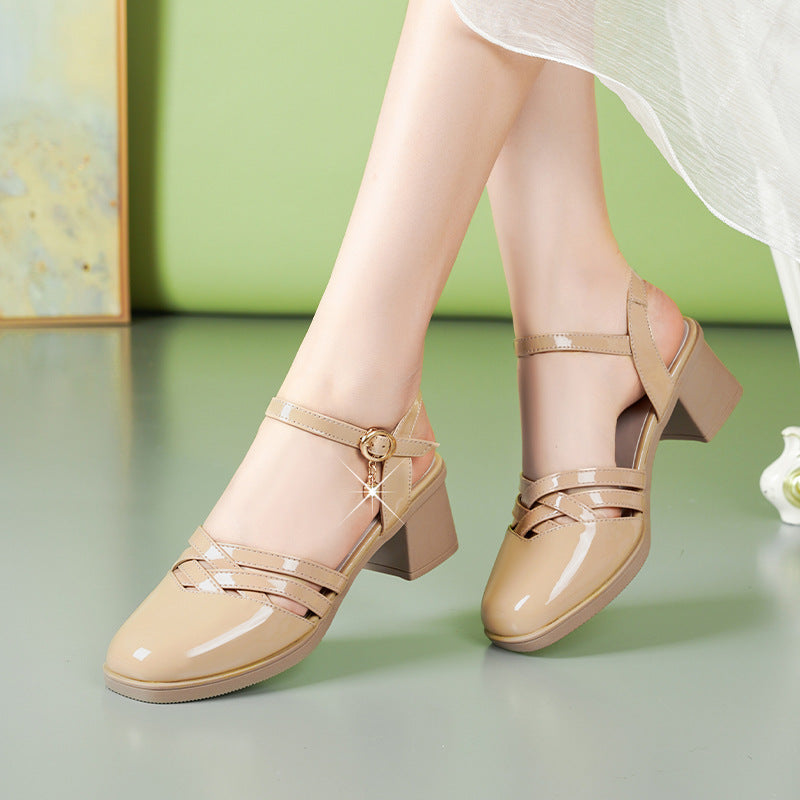 Damen Elegante Sling-Sandalen mit modischem Riemendesign und komfortablem Blockabsatz EB