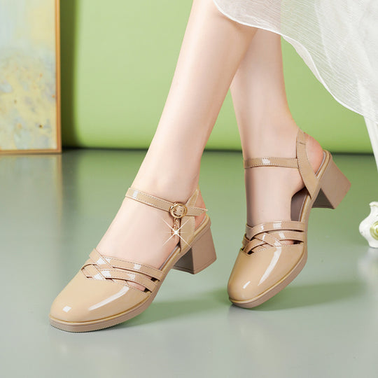 Damen Elegante Sling-Sandalen mit modischem Riemendesign und komfortablem Blockabsatz EB