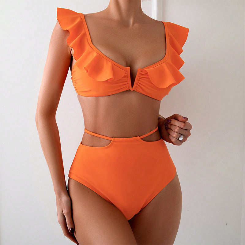 Damen Bikini-Set mit eleganten Rüschendetails und hohem Beinausschnitt EB