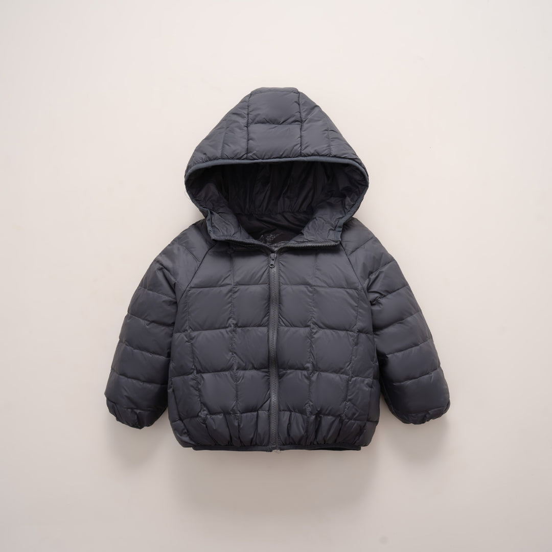 Damen warme Daunenjacke mit Kapuze und quer gestepptem Design EB