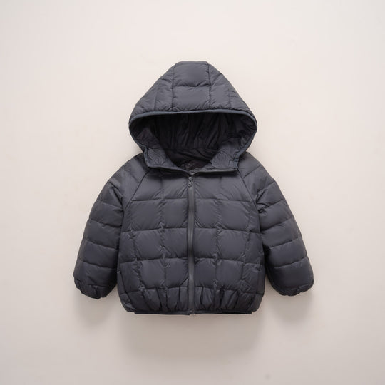 Damen warme Daunenjacke mit Kapuze und quer gestepptem Design EB