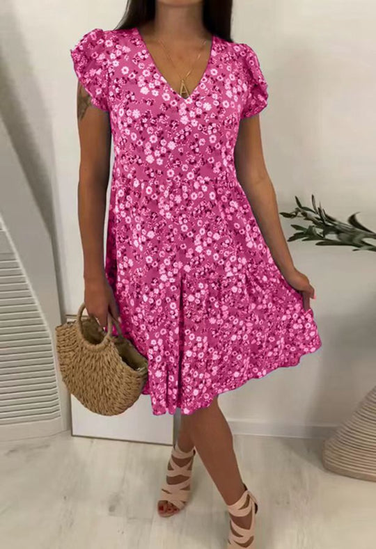 Damen Freizeitkleid mit fließendem Schnitt und floralen Akzenten Heidi-Mode